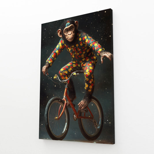 Harlequin Night Cyclist Monkey Prints – angled canvas view on white background