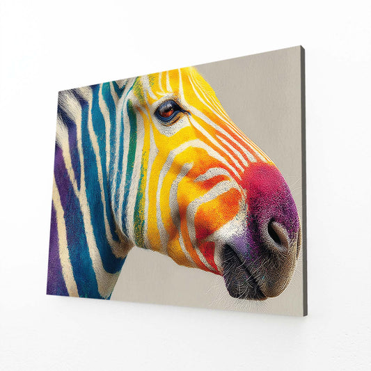 Head Zebra Artwork – angled canvas view on white background