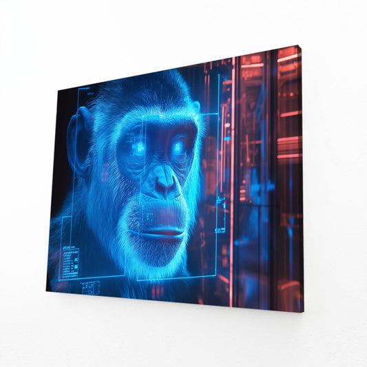 Holographic Neon Glow Monkey Wall Decor – angled canvas view on white background