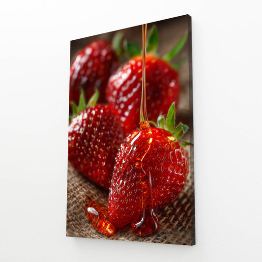 Honey Strawberries Fruit Canvas – angled canvas view on white background
