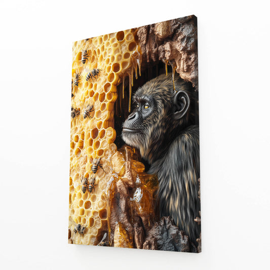 Honeycomb Cave Monkey Canvas Art – angled canvas view on white background