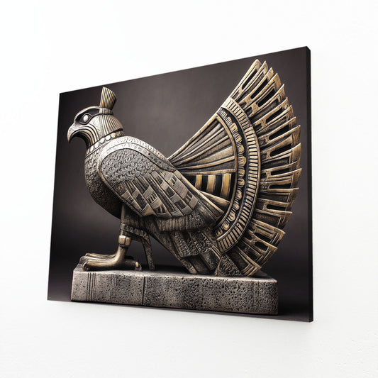 Horus Falcon Statue Egyptian Canvas Art – angled canvas view on white background