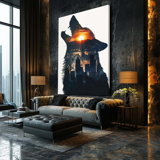 Howling Wolf Canvas — fantasy canvas print in blue tones, view 3