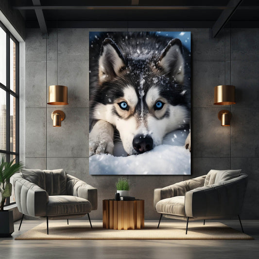 Husky Dog Art — portrait canvas print in white tones, view 3