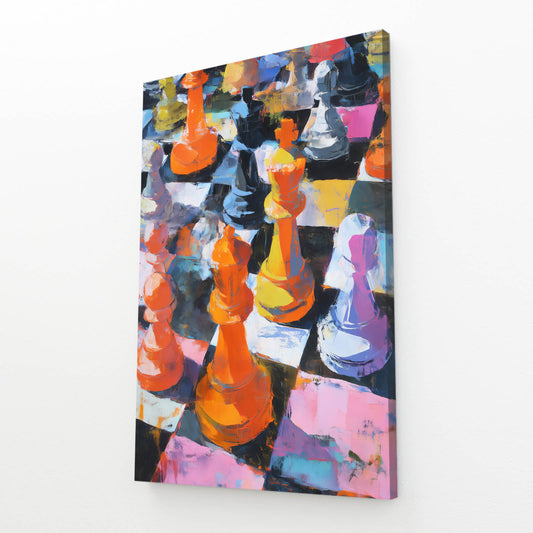 Impasto Color Board Chess Art – angled canvas view on white background