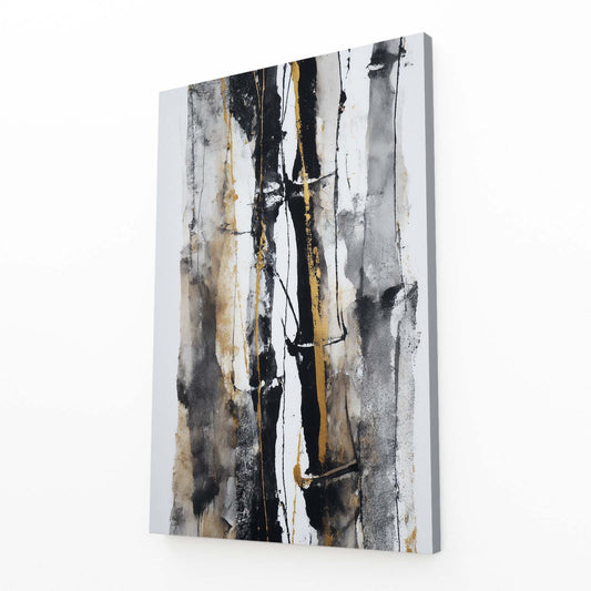 Ink Bamboo Stalks Gold Canvas Art – angled canvas view on white background