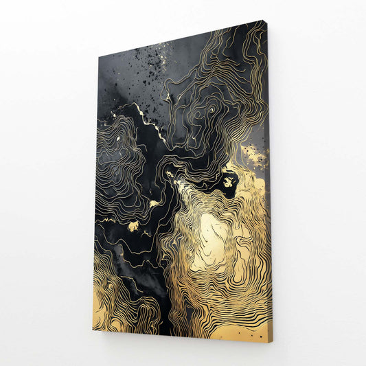 Ink Contour Map Gold Prints – angled canvas view on white background