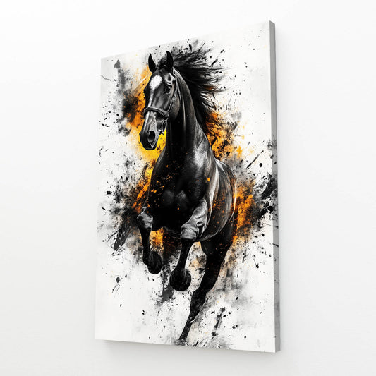 Ink Gold Gallop Horse Wall Decor — abstract canvas print, angled canvas view on white background
