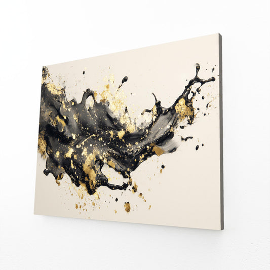 Ink Splash Cascade Gold Wall Decor – angled canvas view on white background