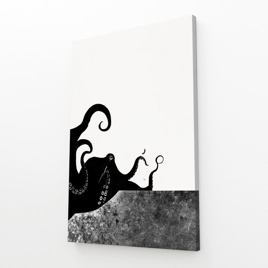 Ink Splash Halves Octopus Art – angled canvas view on white background