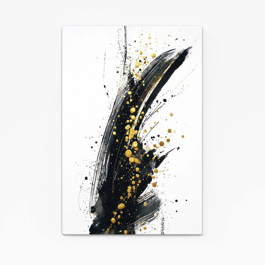 Ink Stroke Speckle Gold Art – angled canvas view on white background