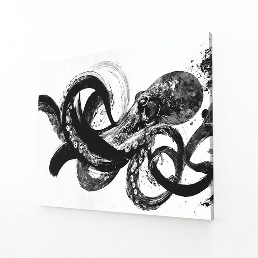 Ink Sweep Study Octopus Art – angled canvas view on white background
