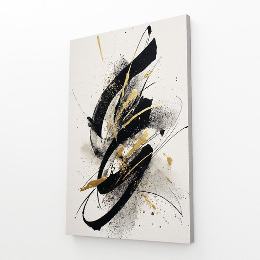 Ink Swirl Motion Gold Prints – angled canvas view on white background