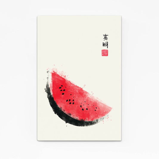 Ink Wash Watermelon Fruit Wall Art – angled canvas view on white background