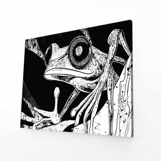 Inky Branch Sketch Frog Prints – angled canvas view on white background