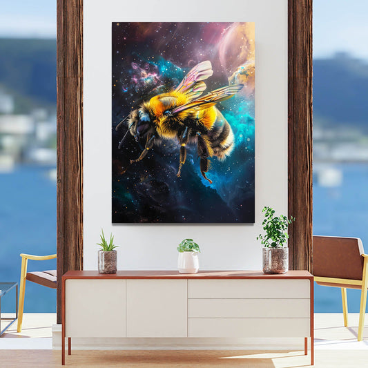 Interstellar Bee Art — abstract canvas print in blue tones, view 3