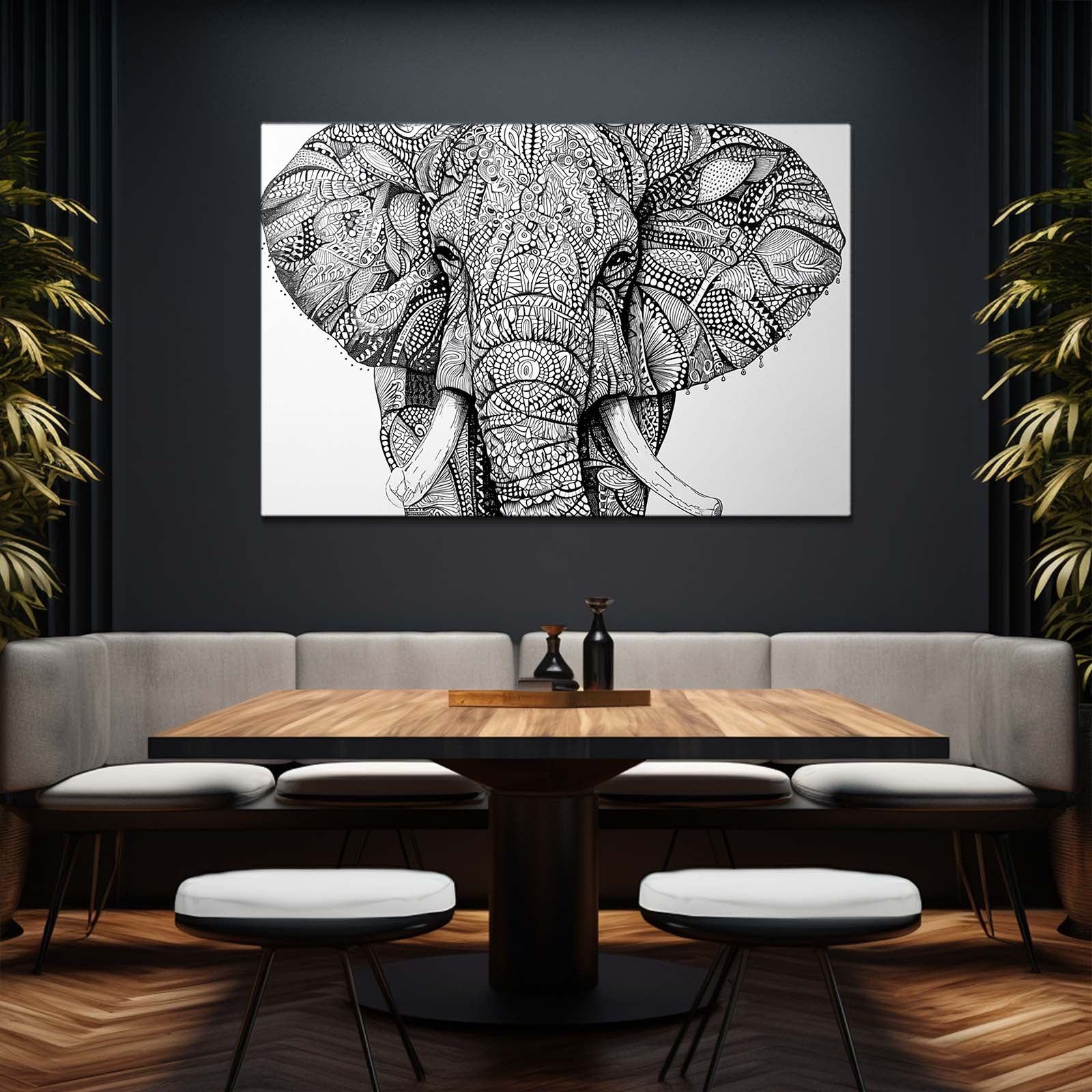 Intricate Line Elephant Art