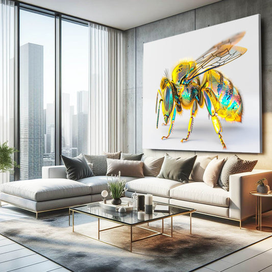 Iridescent Bee Art — 3d canvas print in white tones, view 3