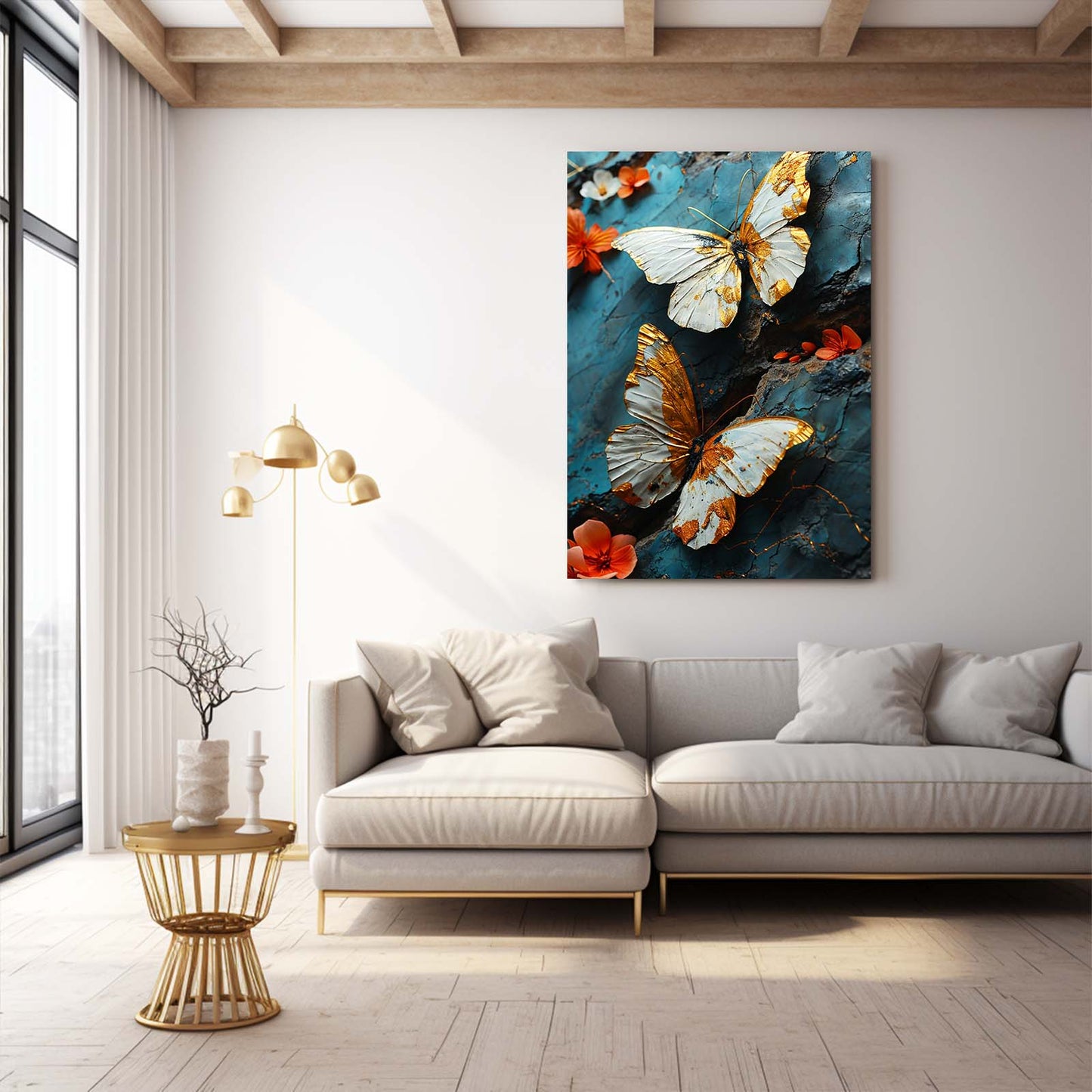 Ivory And Gold Butterfly Wall Art