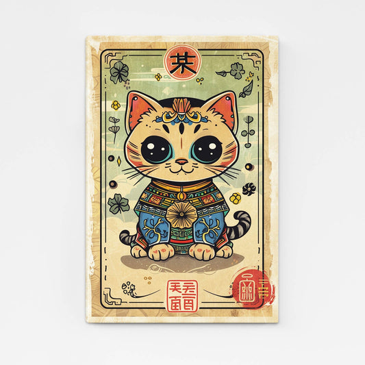 Japan Cat Wall Arts Canvas — anime canvas print in orange tones, angled canvas view on white background