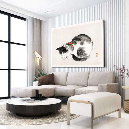 Japanese Cat Wall Art — japanese canvas print in white tones, view 3