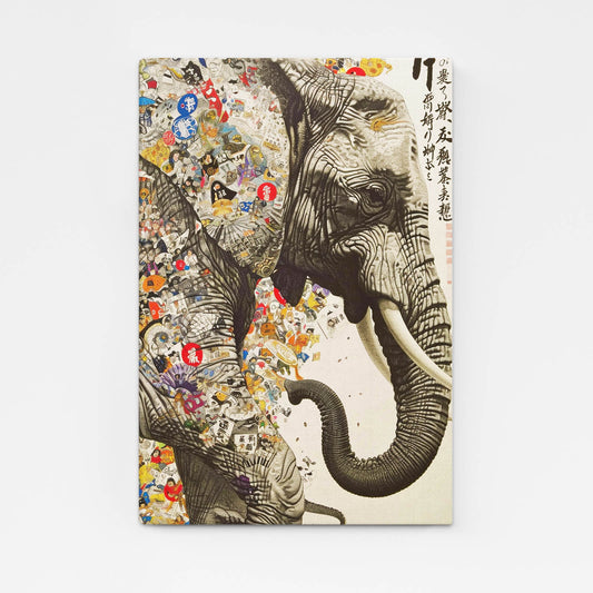Japanese Collage Elephant Art