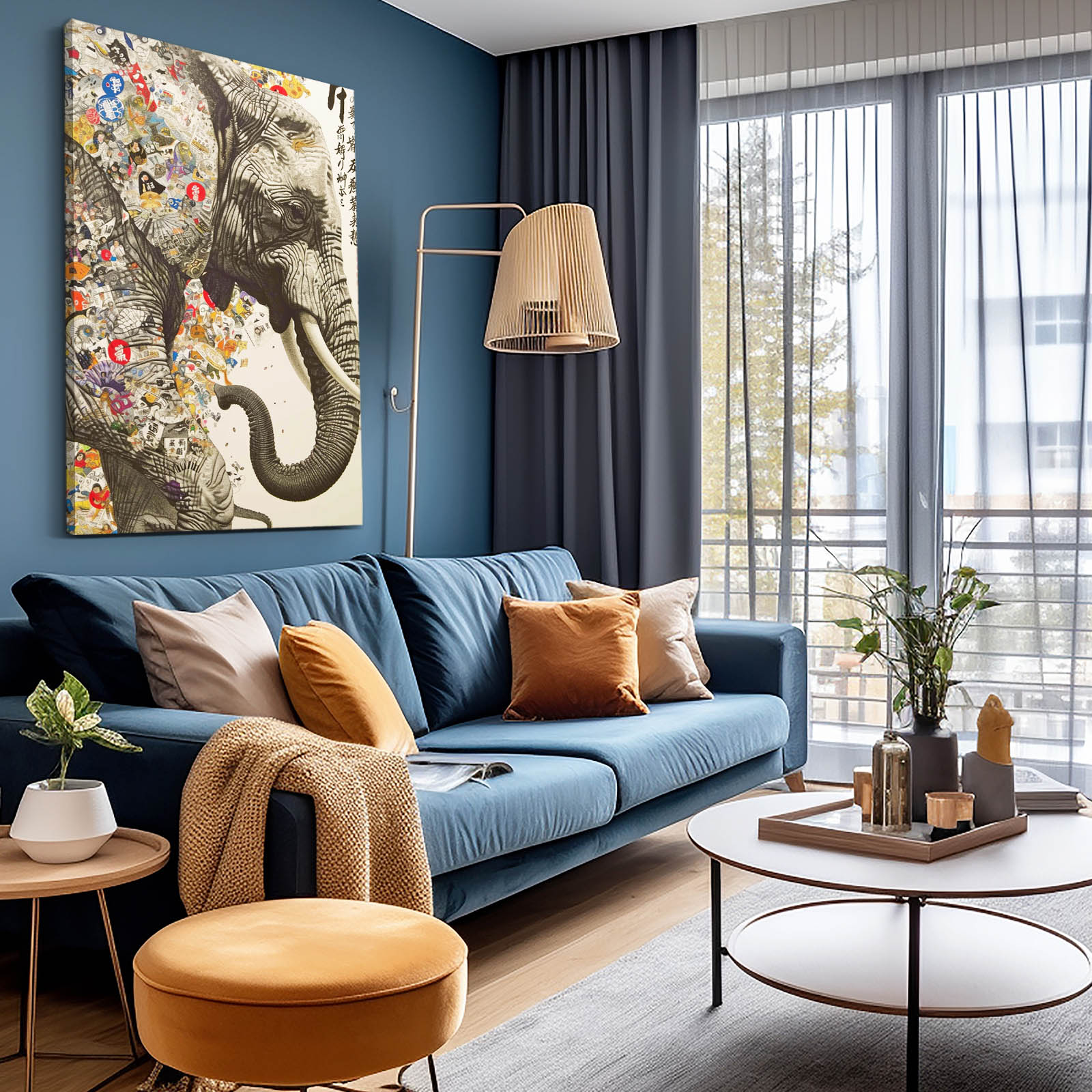 Japanese Collage Elephant Art