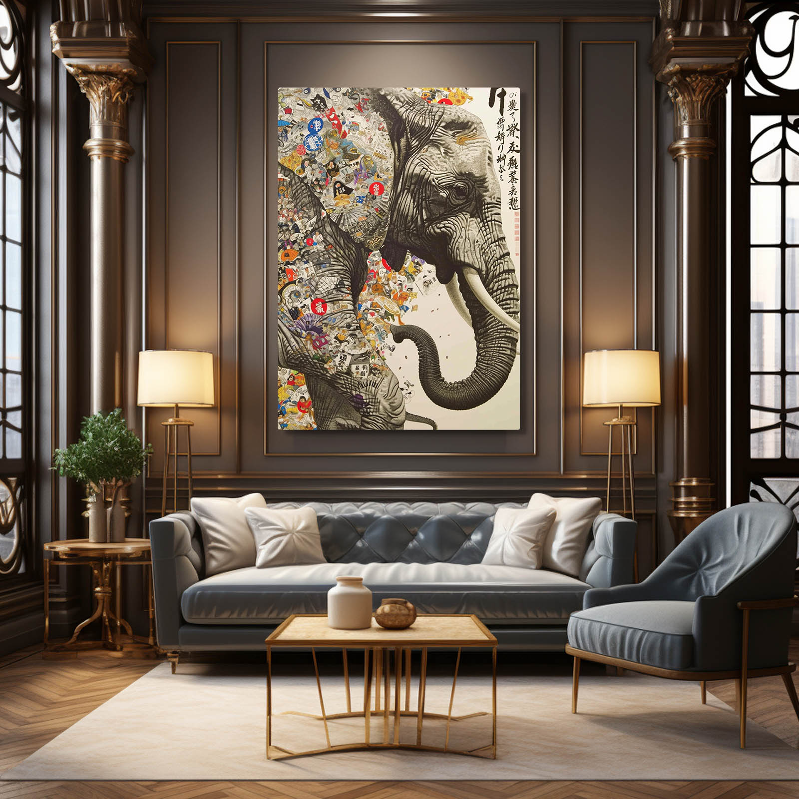 Japanese Collage Elephant Art