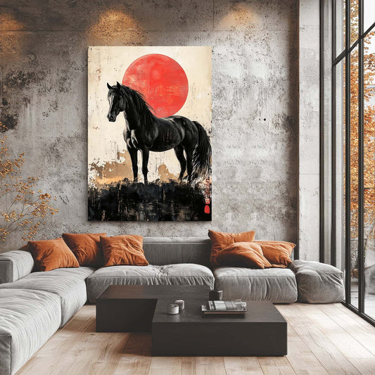 Japanese Horse Art – angled canvas view on white background