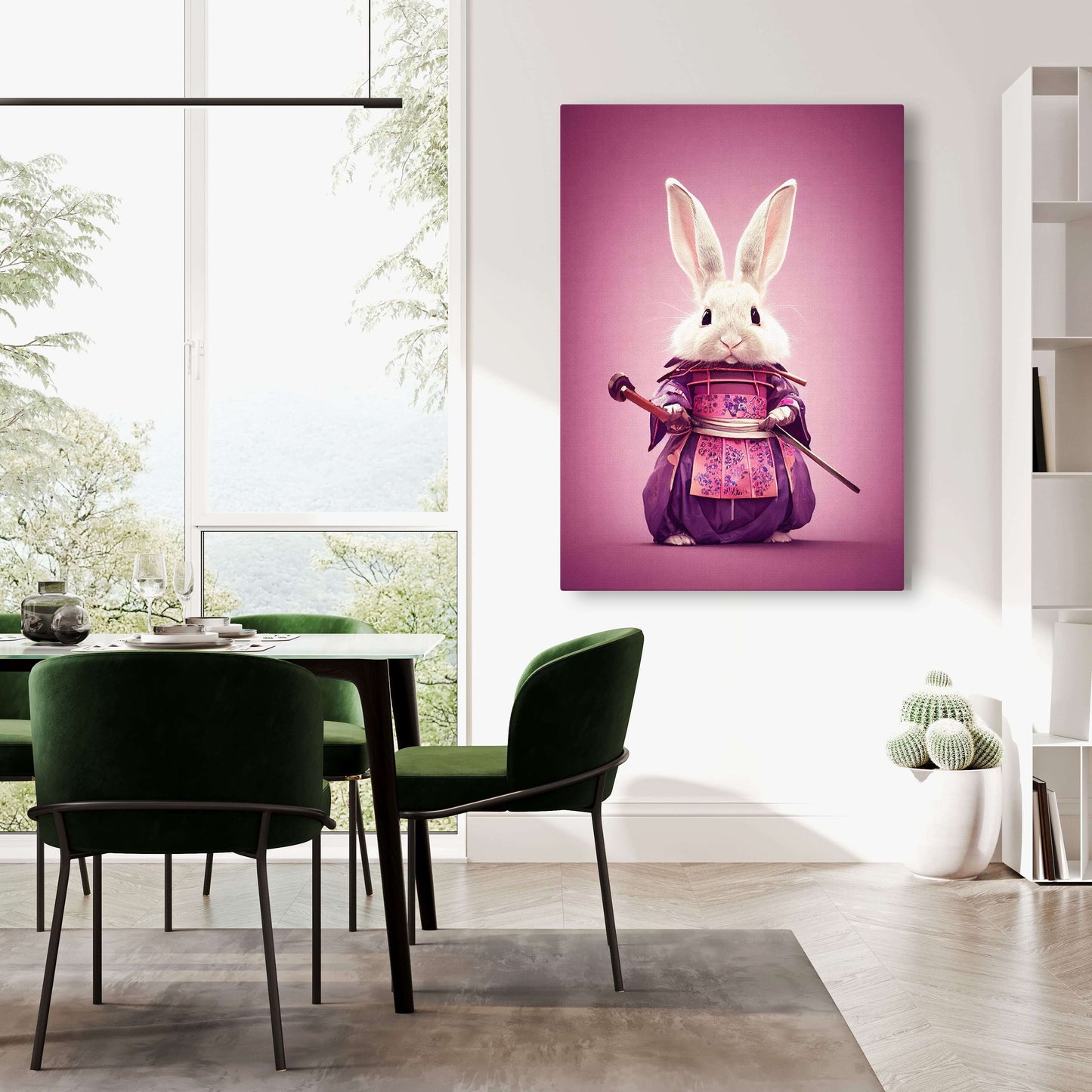 Japanese Rabbit Art – angled canvas view on white background