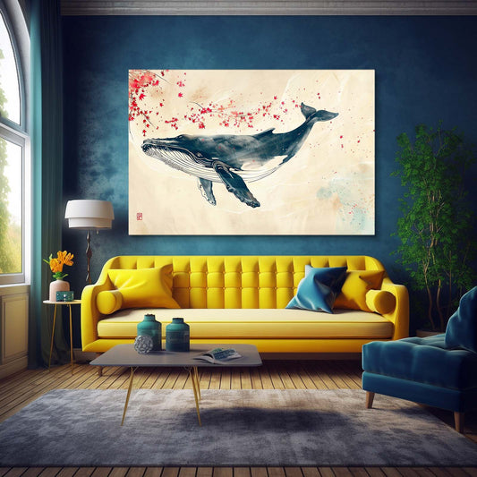 Japanese Whale Zen Art — japanese canvas print in white tones, view 3