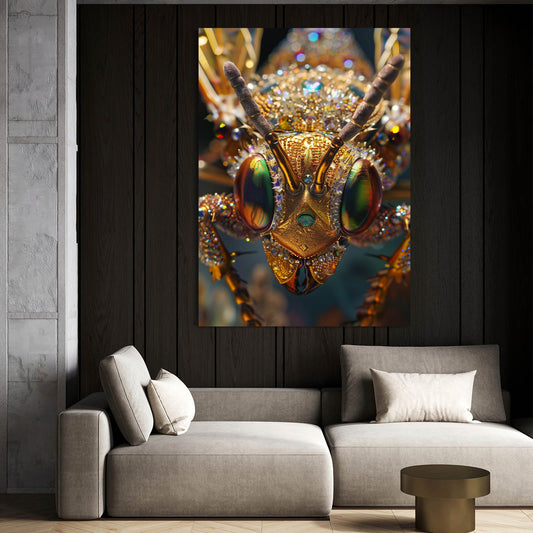 Jeweled Bee Art — 3d canvas print in orange tones, view 3