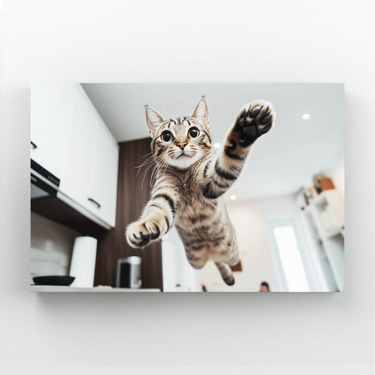 Jump Attack Wall Art Cat — digital canvas print in brown tones