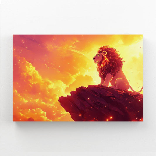King Lion Art — digital canvas print in orange tones, canvas print on white background