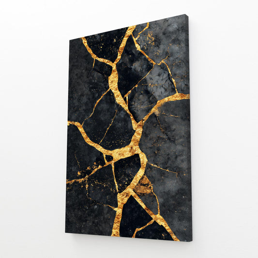 Kintsugi Gold Cracks Prints – angled canvas view on white background