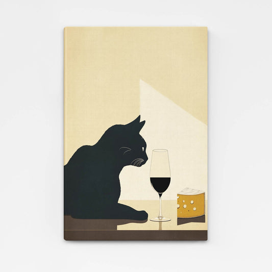 Kitchen Wall Art Cat — contemporary canvas print in white tones, angled canvas view on white background