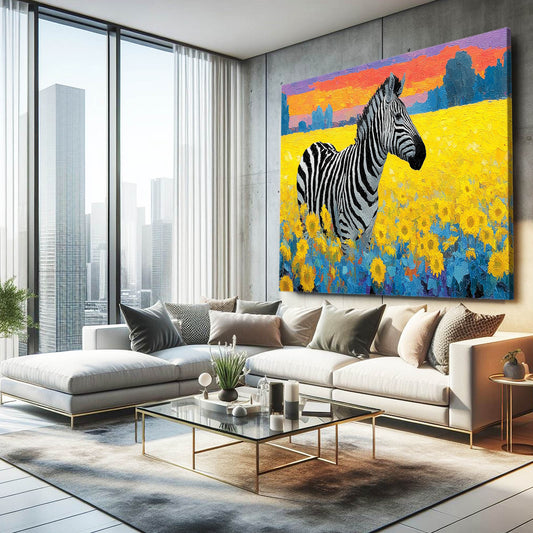 Landscape Zebra Wall Art – styled in a furnished interior