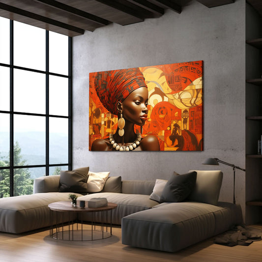 Large African Wall Art — african art canvas print in orange tones, view 3