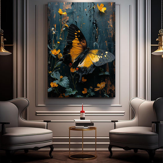 Large Butterfly Canvas Art — botanical canvas print in blue tones, view 3