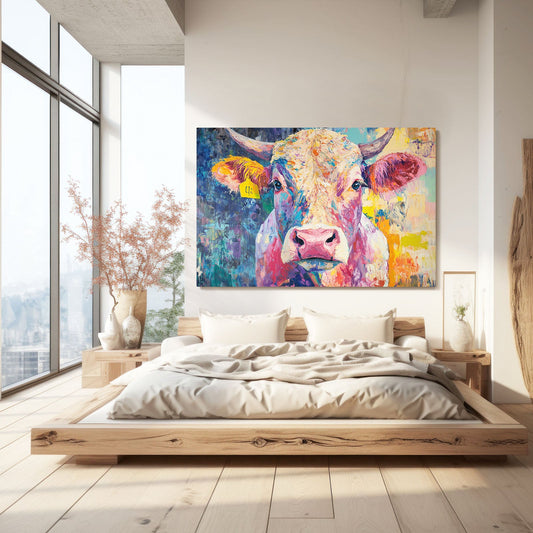 Large Cow Canvas Art – angled canvas view on white background