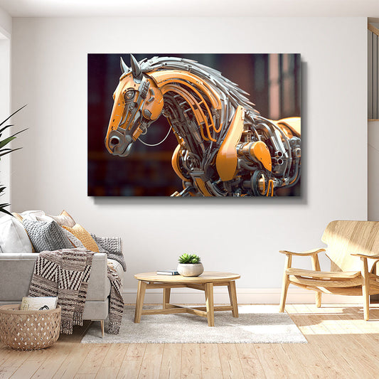 Large Unique Modern Horse Art – angled canvas view on white background