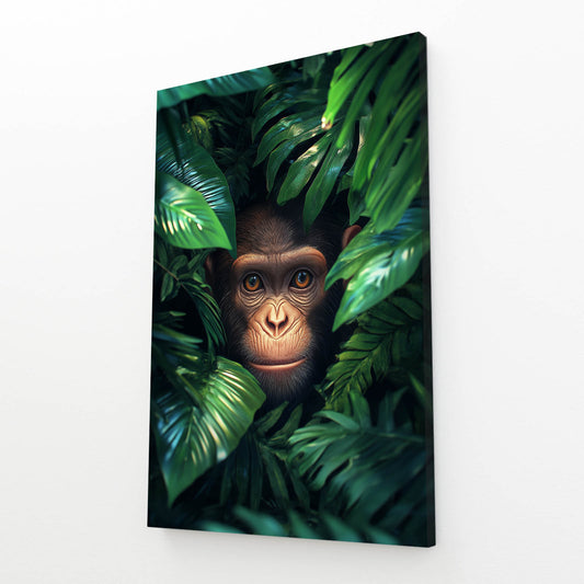 Leaf Peek Monkey Art – angled canvas view on white background