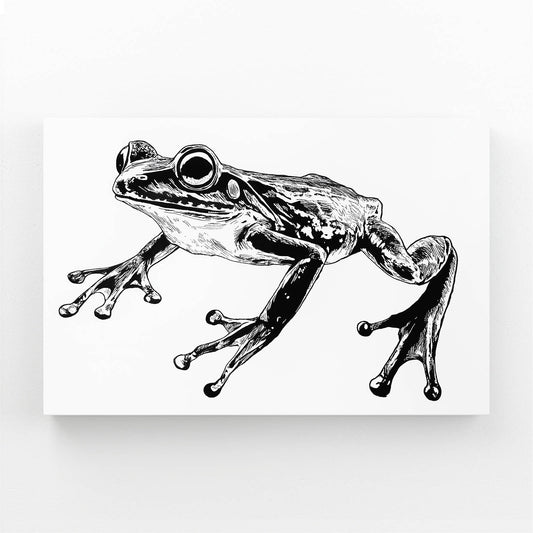 Leaping Ink Sketch Frog Canvas Art – angled canvas view on white background