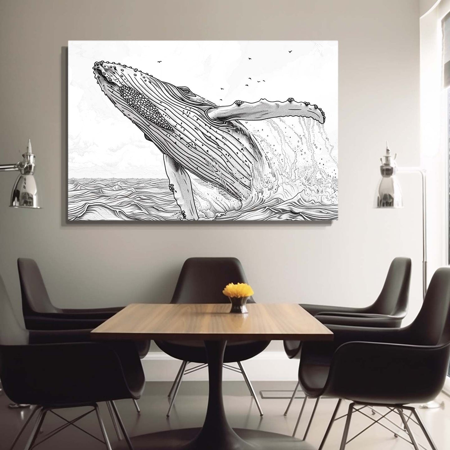 Line Art Black And White Whale Art