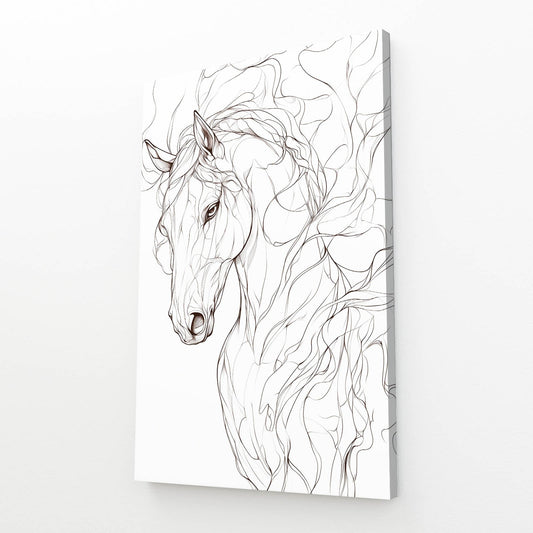 Line Art Horse Prints – angled canvas view on white background