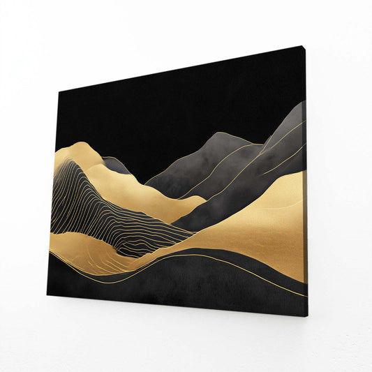 Line Hills Nightfall Gold Canvas Art – angled canvas view on white background