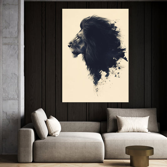 Lion Black And White Wall Art — black and white canvas print in blue tones, view 3