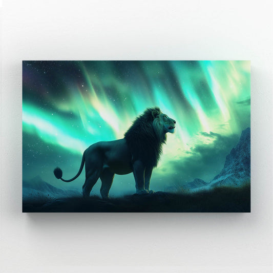 Tranquil Lion Artwork — digital canvas print in blue tones, canvas print on white background