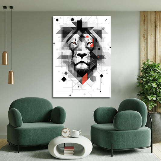 Lion Face Wall Art — digital canvas print in white tones, view 3