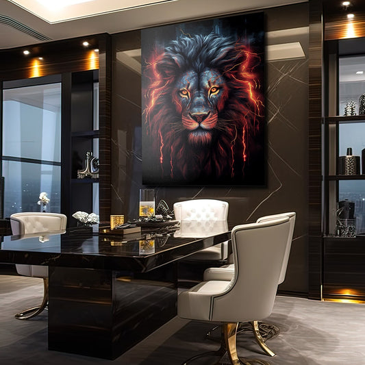 Lion Fantasy Art — digital canvas print in red tones, view 3